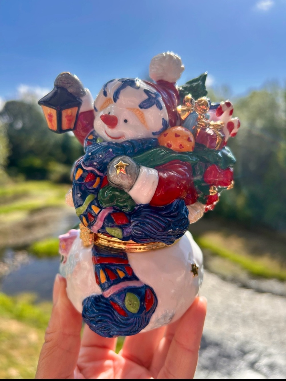Large Porcelain Trinket Jewelry Box Snowman Gifts Christmas Holiday